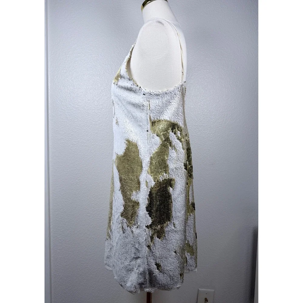 Intimately Free People Seeing Double Reverse Sequin Slip Mini Dress Gold Whit LG